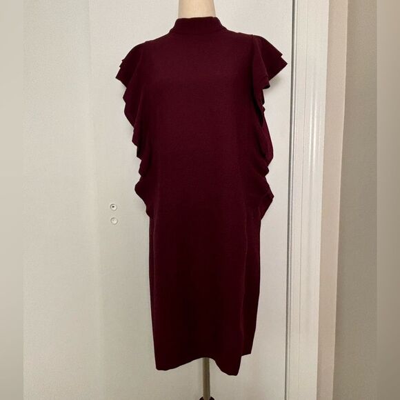 kate spade Dresses & Skirts - NWOT Kate Spade Crepe Ruffle Sleeve Burgundy Shift Dress Size 4